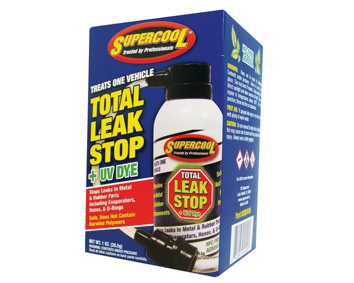 TSI Supercool Total Leak Stop with U/V Dye 1 oz in HFC Free Domed Can with Applicator in Retail Box - Treats 1 Vehicle - 39241B