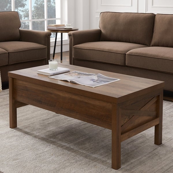 43 in. W Brown Rectangle Wood Coffee Table with Lift Top