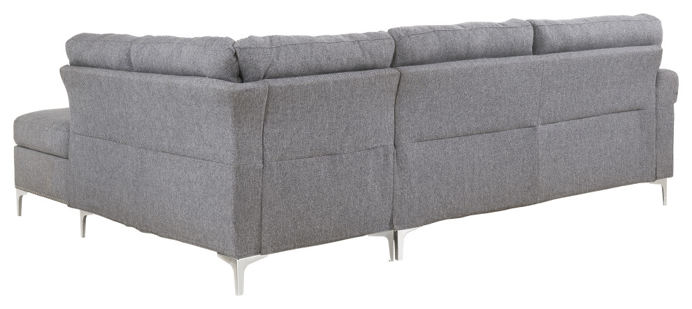 Benzara BM193864 Fabric Wooden Sectional Sofa With Metal Legs  Gray/Silver   Midcentury   Sectional Sofas   by Uber Bazaar  Houzz