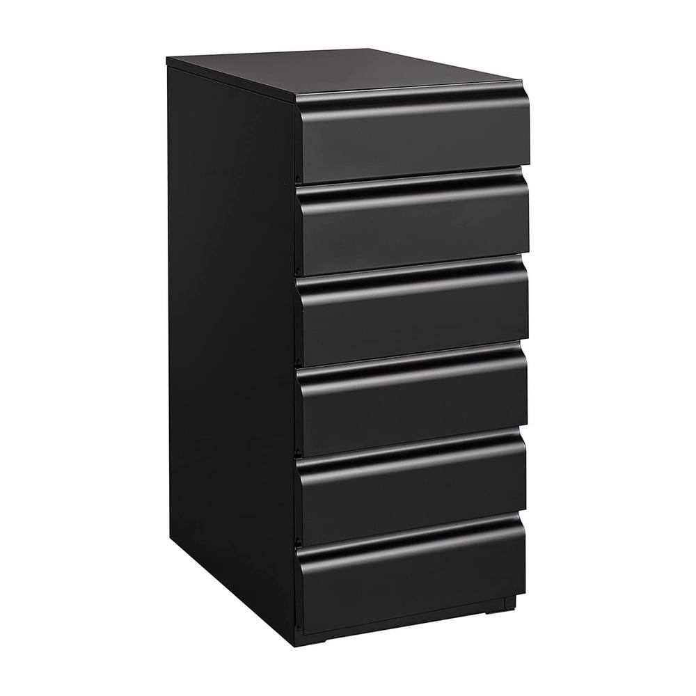 Mlezan 6 Drawer Metal Chest 16.5D x 11.8W x 25.6H Storage Cabinet in Black Under Desk Storage DBXL202228B