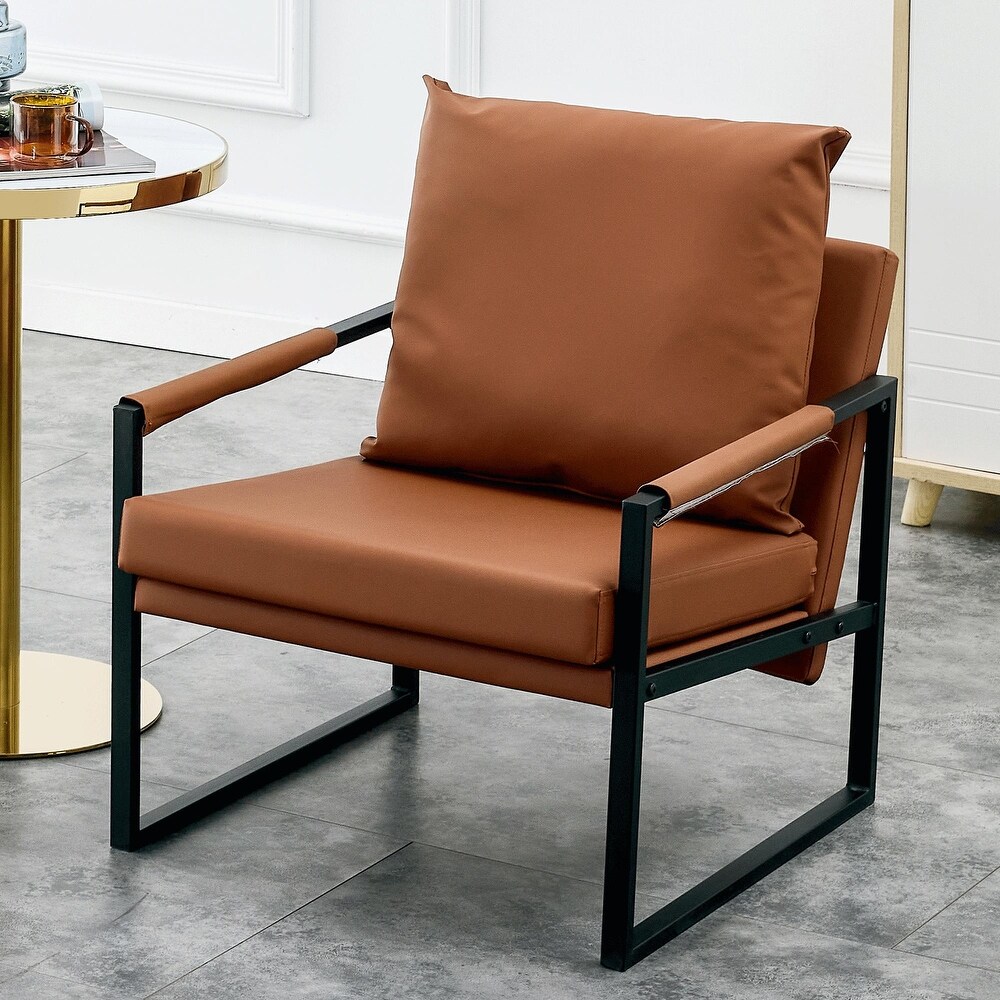 PU Leather Accent Arm Chair Mid Century Modern Armchair with Metal Frame Extra Thick Padded Backrest and Seat Cushion Sofa Chair