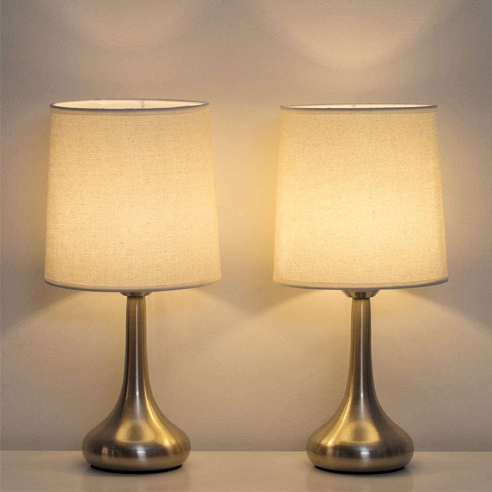 Silver Table Lamps - Desk Lamp Set of 2 with Cream Fabric Shade