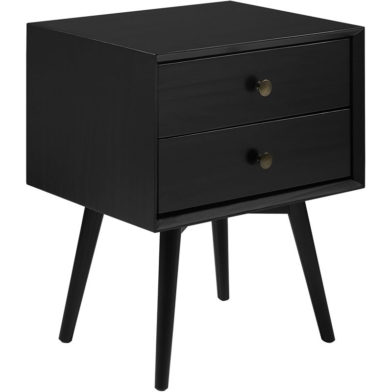 Mid Century Modern 2-Drawer Bedroom Nightstand in Black