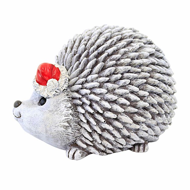 Roman Hedgehog Pudgy Pal W santa Hat One Figurine 5 5 Inches Christmas Garden Figurine 136591 Polyresin Gray