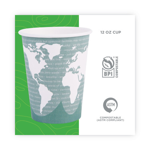 Eco-Products World Art Renewable and Compostable Hot Cups， 12 oz， 50/Pack， 20 Packs/Carton (EPBHC12WA)