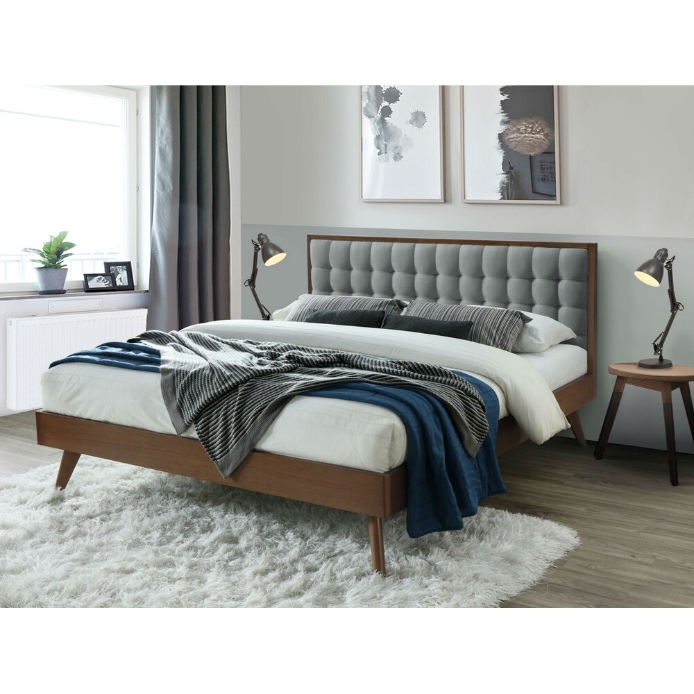 Hughes Mid century Modern Upholstered Platform Bed with Wood Frame