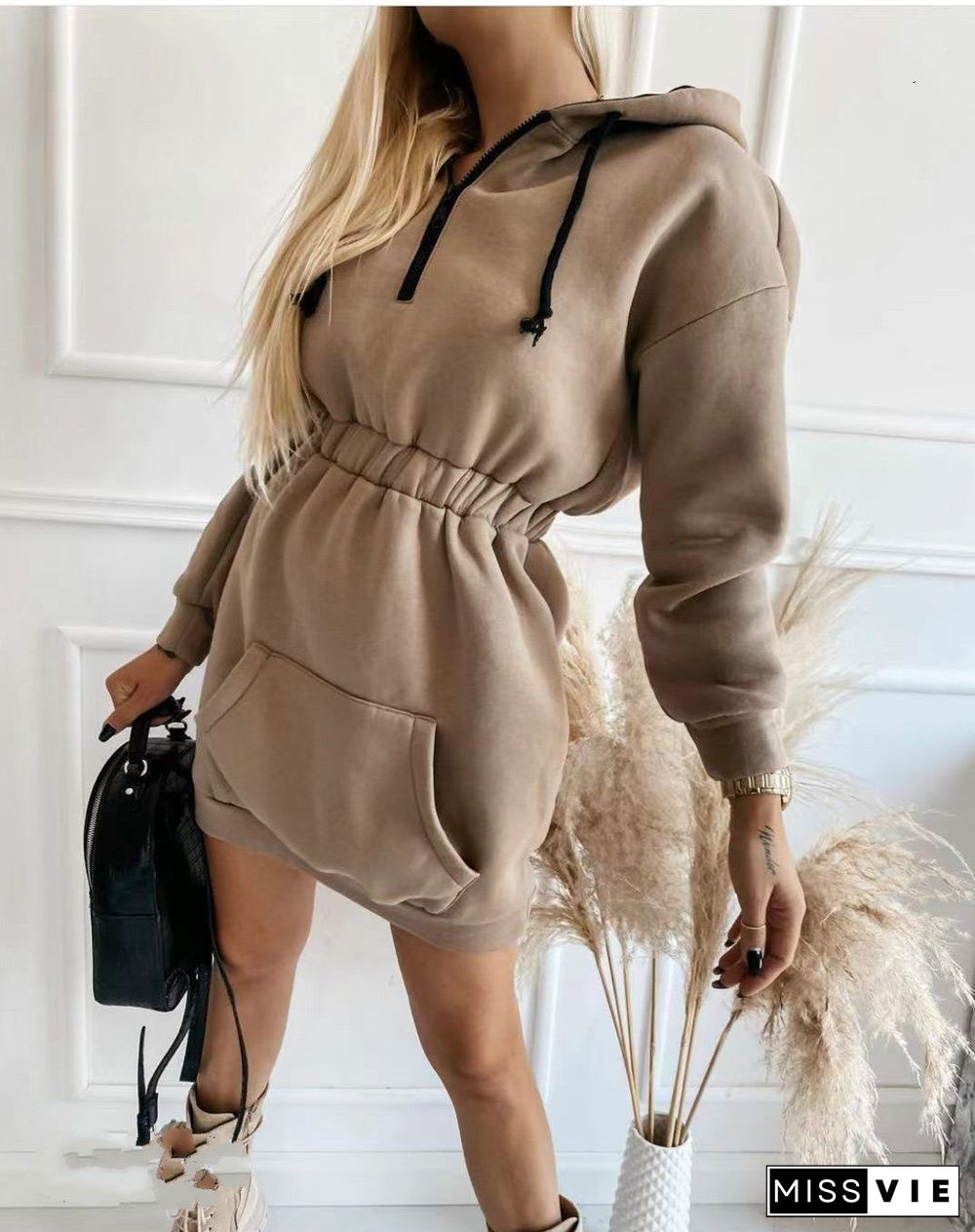 Casual Fashion Street Waistband Cap Long Sweater Dress