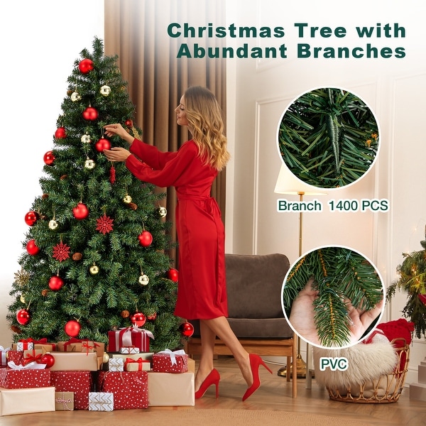 Christmas Tree Holiday Xmas Tree w/ 1，800 Branch Tips，Artificial Christmas Tree Decorations，Metal Hinges and Foldable Base.