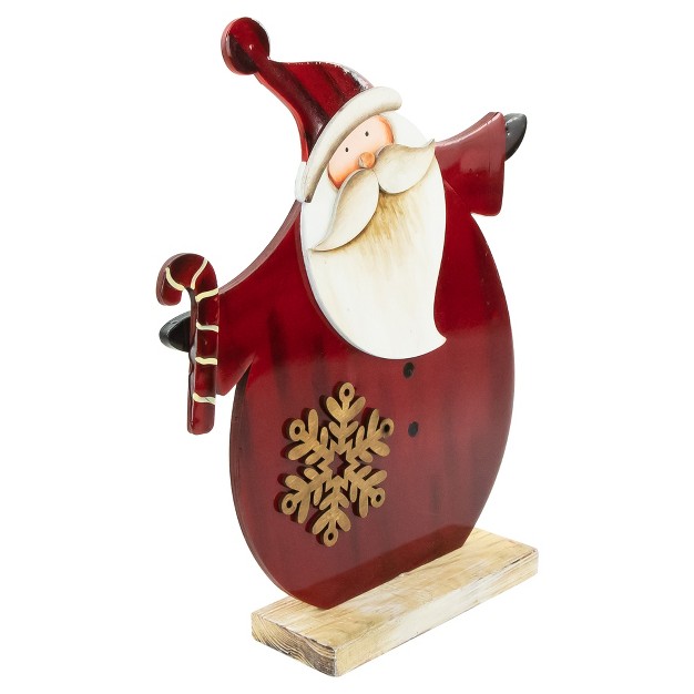 Santa With Candy Cane Wooden Christmas Decoration