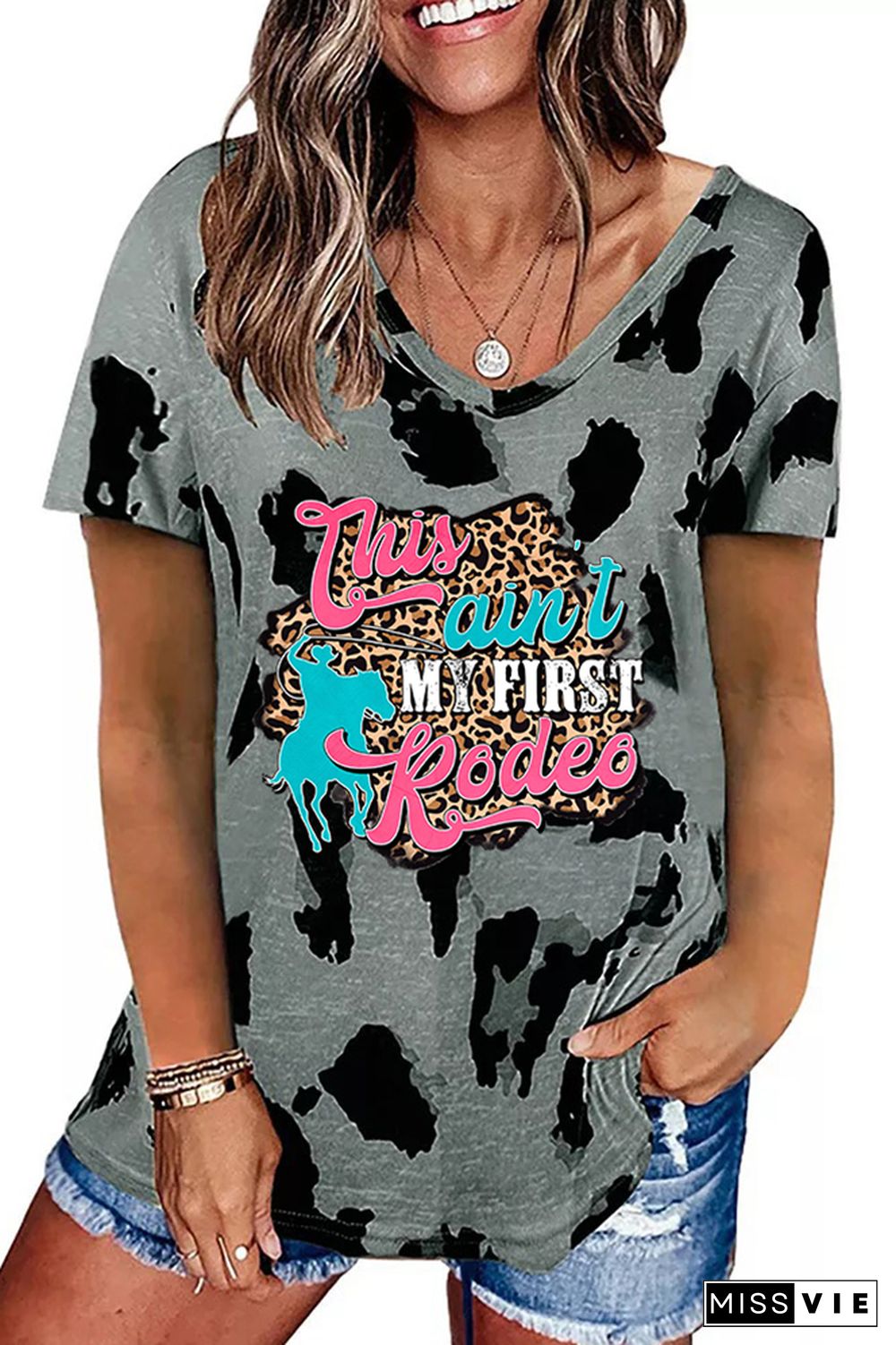 This Ain't My First Rodeo Leopard Printed Casual Loose Short Sleeve T-shirt