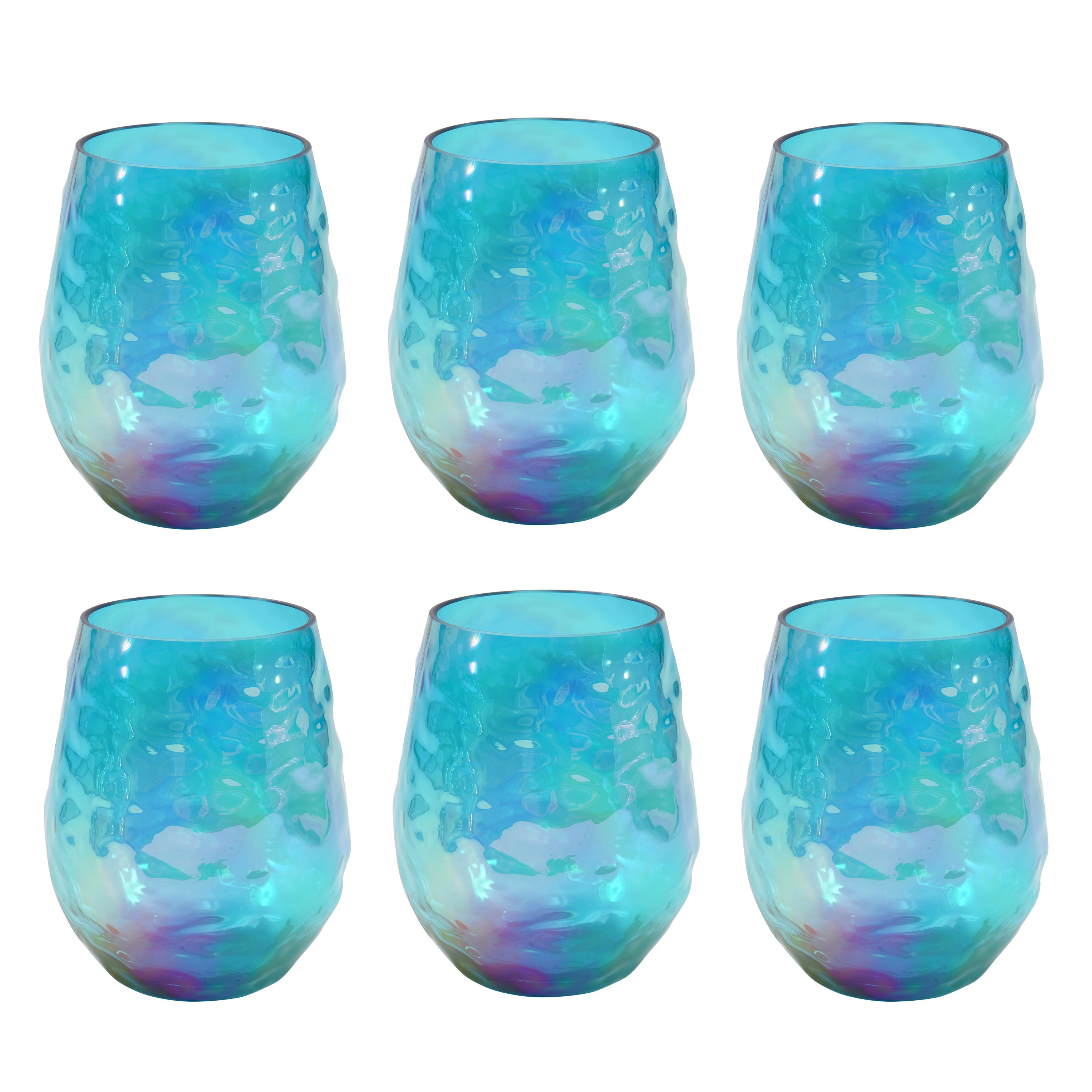 Better Homes and Gardens Luster Hammered 19-Ounce Rainbow Stemless Wine Glass， 6 Pack