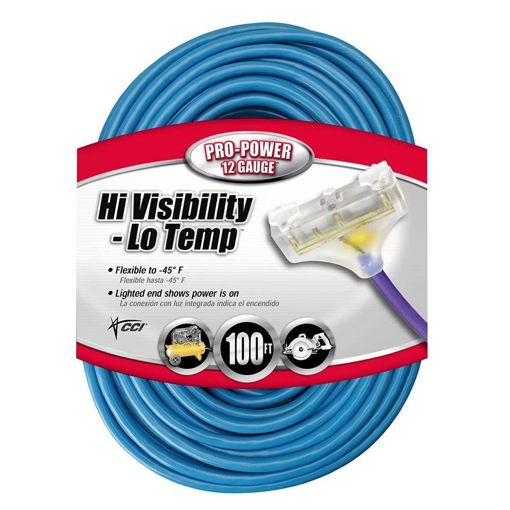 Southwire 100 ft. 123 SJTW Hi-VisibilityLow-Temp Multi-Outlet (3) Outdoor Heavy-Duty Extension Cord with Power Light Plug 41698806