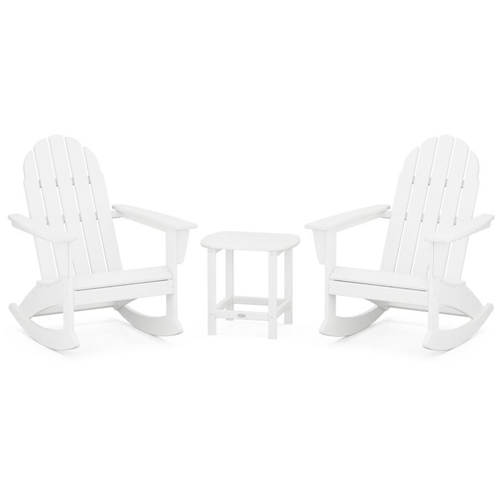 POLYWOOD Vineyard 3-Piece Adirondack Rocking Chair Set with South Beach 18-Inch Side Table in White