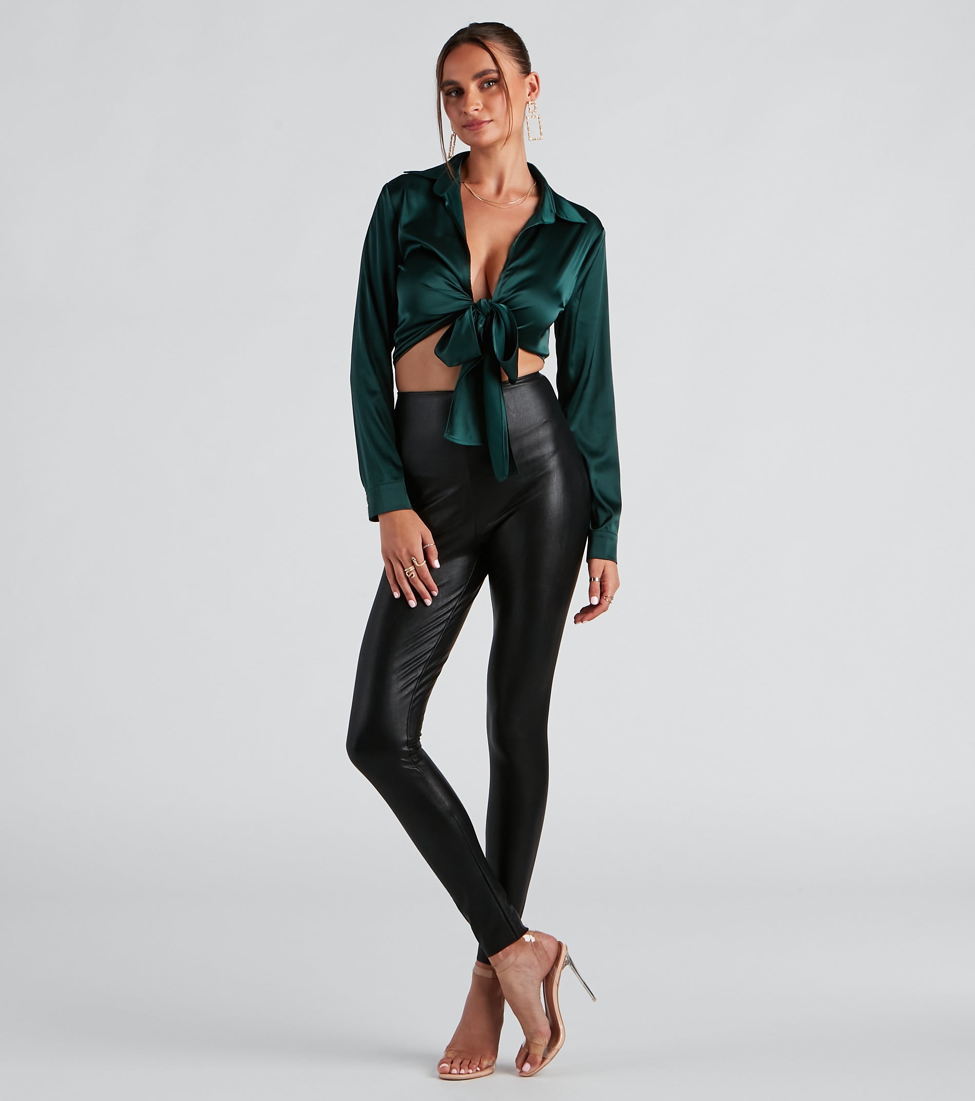 So Sleek Satin Tie-Front Blouse