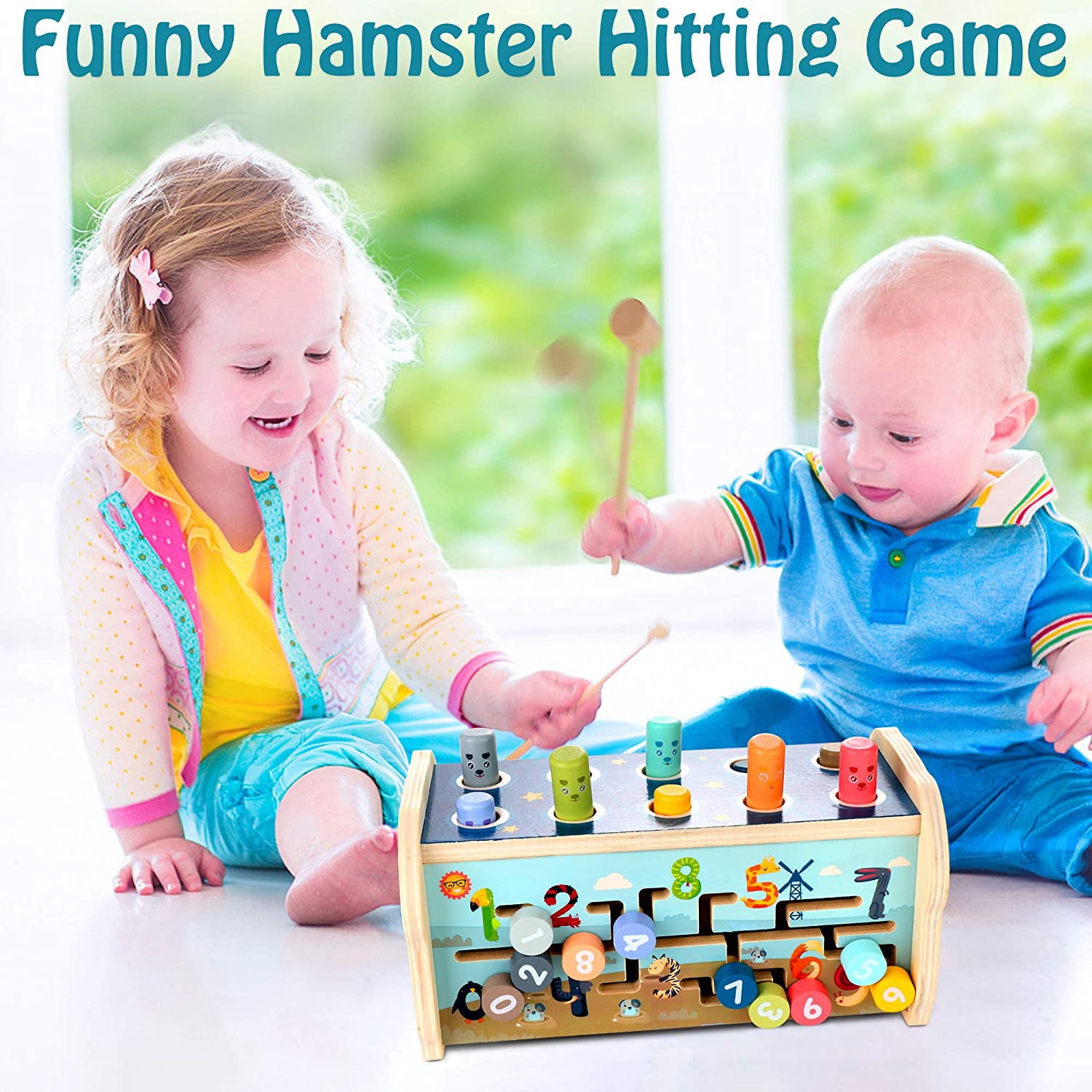 Baby Toys for 12-24 Months， Wooden Hammering Pounding Toys， Montessori Early Development Toys， Toys for 1 2 3 Year Old