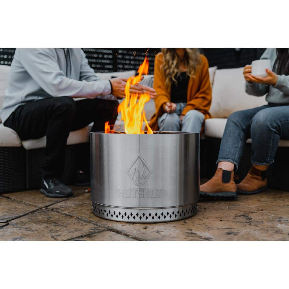 HotShot Explorer Portable Low Smoke 19.5 in. Round Wood-Burning Fire Pit in Stainless Steel with Carry Bag 52258