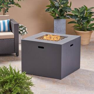 Noble House Zachary 31 in. x 24.5 in. Square Concrete Propane Fire Pit in Dark Gray 42610