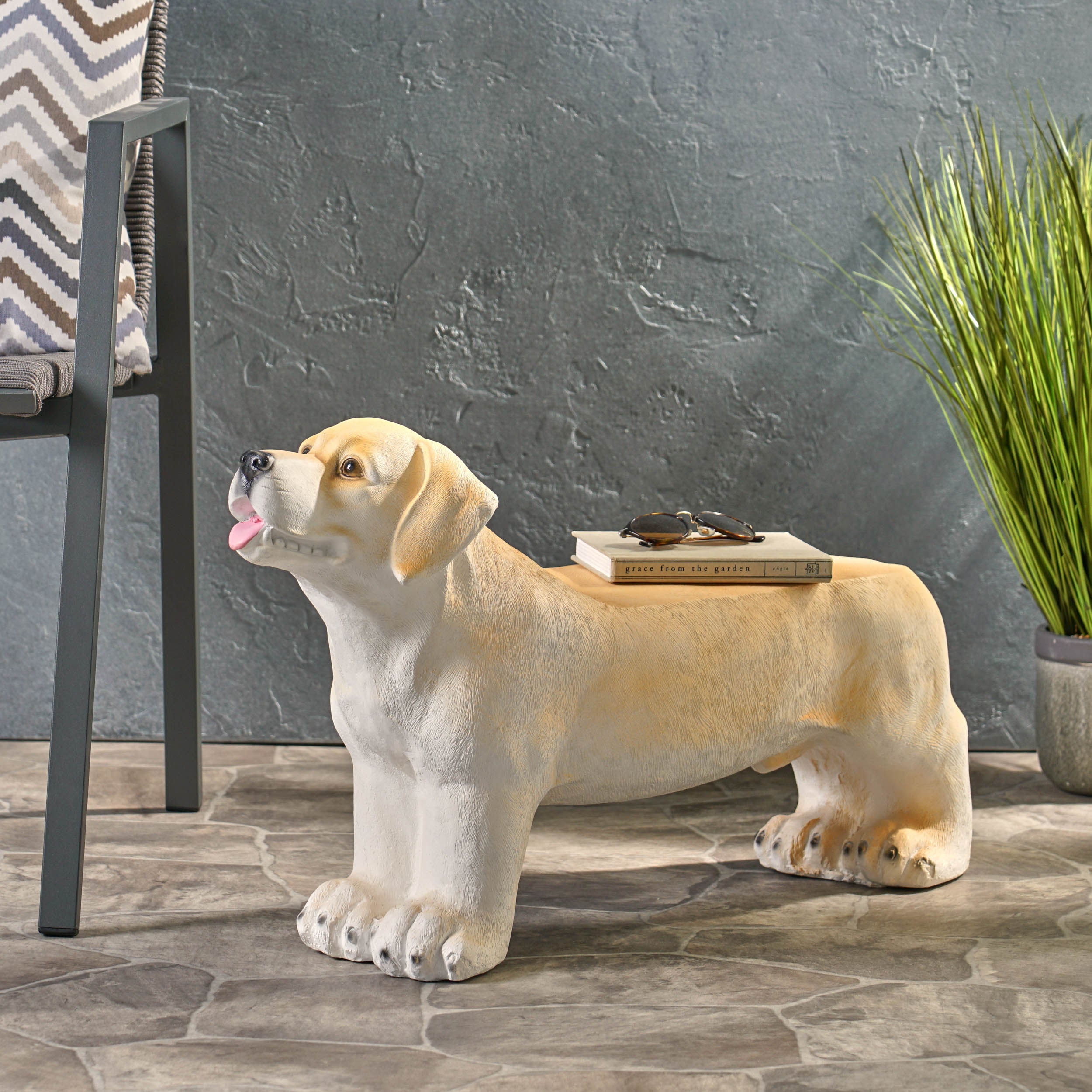 Hargis Outdoor Labrador Dog Garden Bench, Light Brown