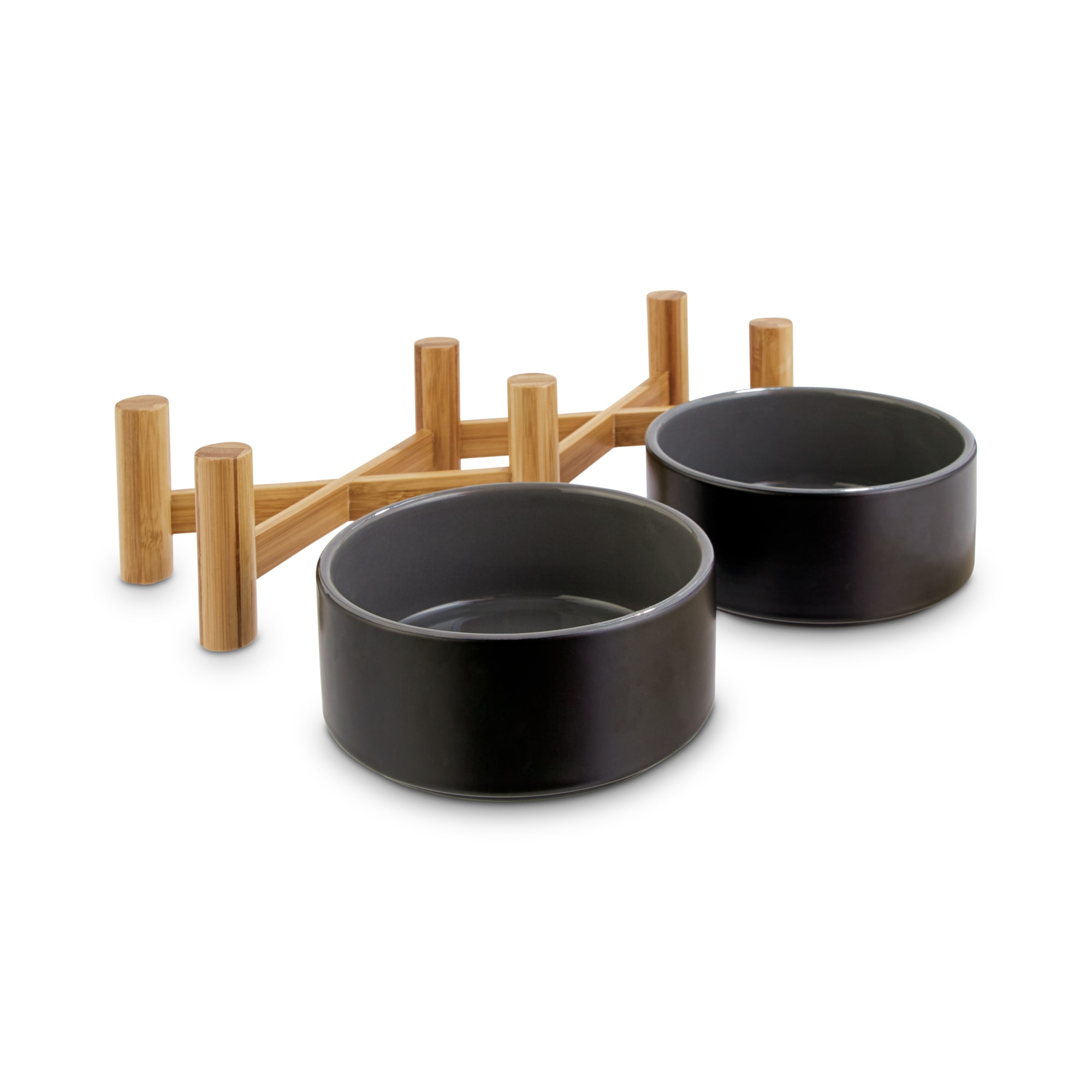 Reddy Black Ceramic  Bamboo Elevated Dog Double Diner， 7 Cups