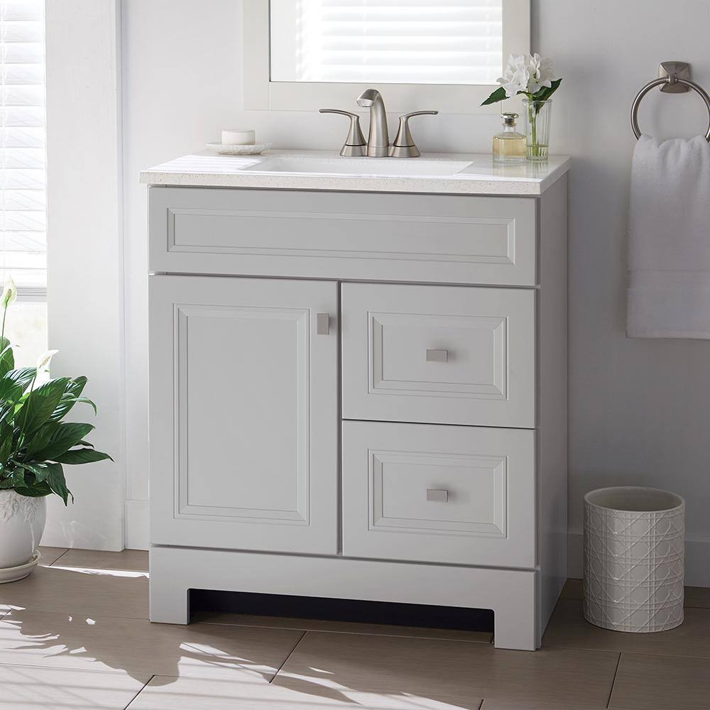 Home Decorators Collection Sedgewood 30.5 in. W x 18.8 in. D x 34.4 in. H Freestanding Bath Vanity in Dove Gray with Arctic Solid Surface Top PPLNKDVR30D