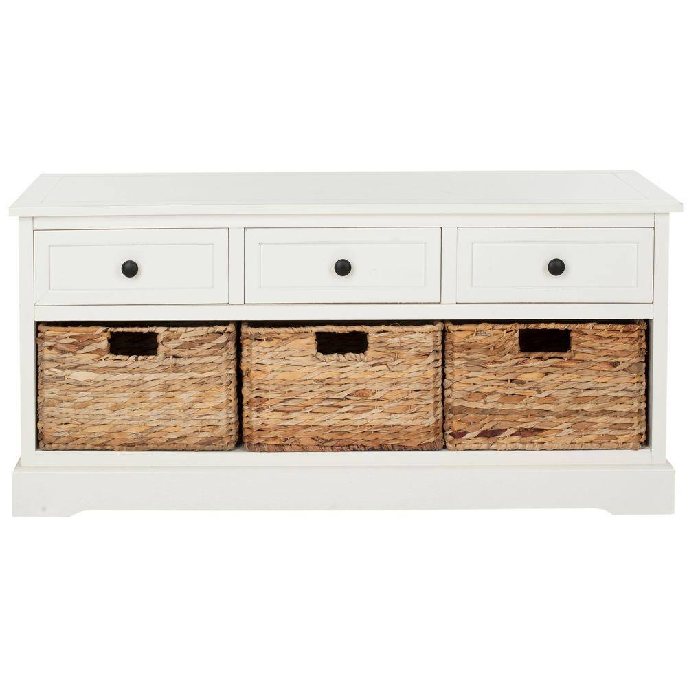 SAFAVIEH Damien 3-Drawer Rustic WhiteCream Wood Entryway Bench AMH5701C