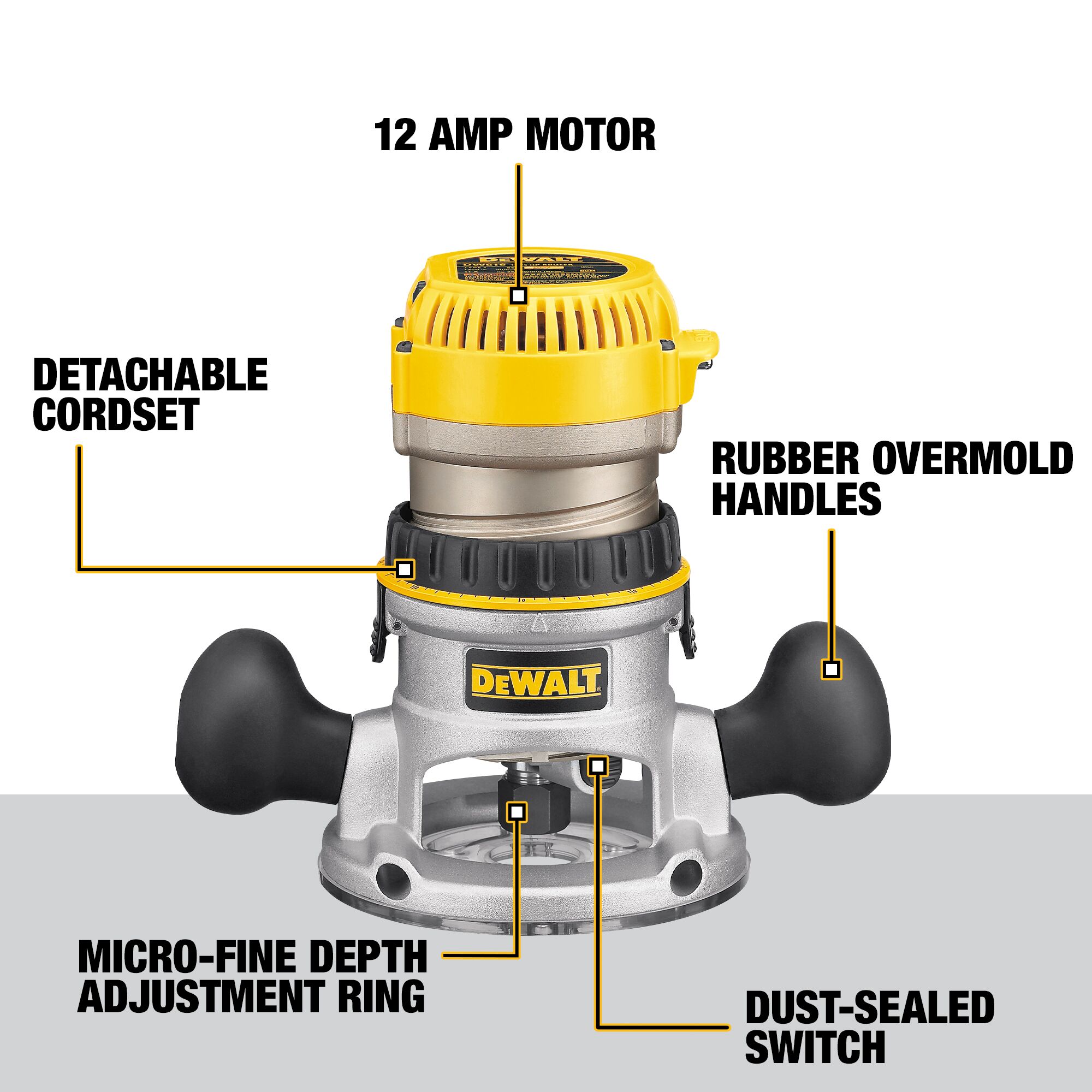 DEWALT DW618PKB 1/4-in and 1/2-in-Amp 2.25-HP Variable Speed Combo Fixed/Plunge Corded Router Soft Case (Tool Only)