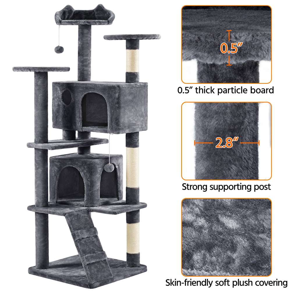 Topeakmart 70'' Multilevel Cat Tree Condo Cat Tower with 3 Scratching Posts， Dark Gray