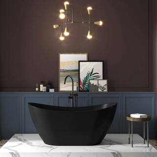 AKDY 60 in. Solid Matte Black inside and outside Bathtub with Tub Filler Combo - Modern Flatbottom Stand Alone Tub BT0130-42