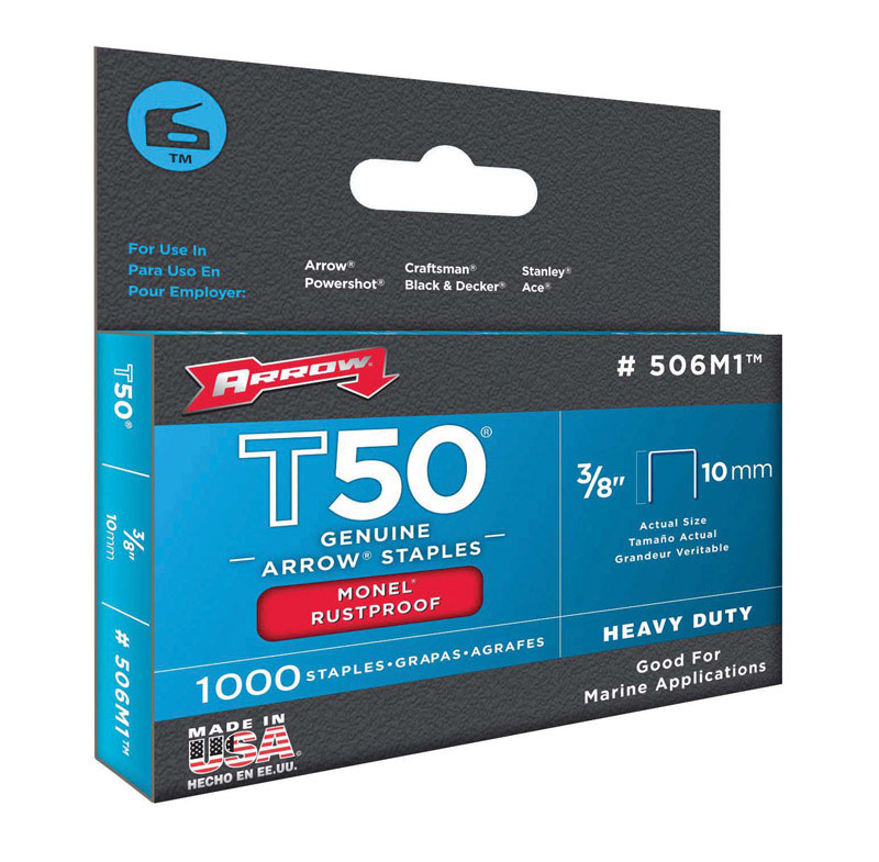 Arrow Monel T50 3/8 in. W X 3/8 in. L 18 Ga. Flat Crown Heavy Duty Staples 1000 pk