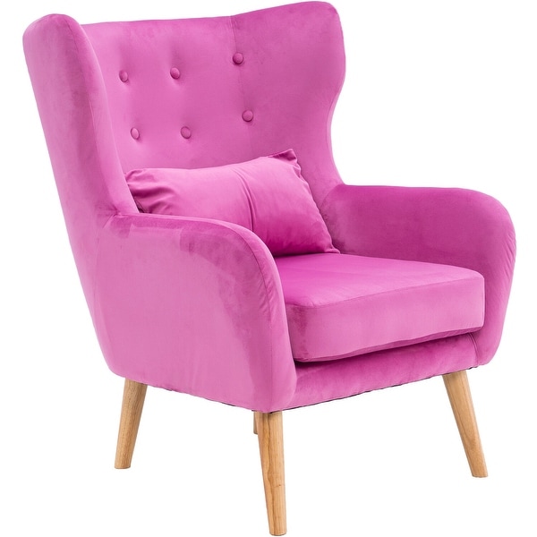 Critter Sitters Faux Velvet Wingback Accent Chair w/Wooden Legs， Pink