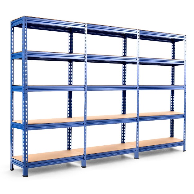 Costway 3pcs 5 tier Metal Storage Shelves 60 x27 x27 adjustable Shelves Silver gray Blue