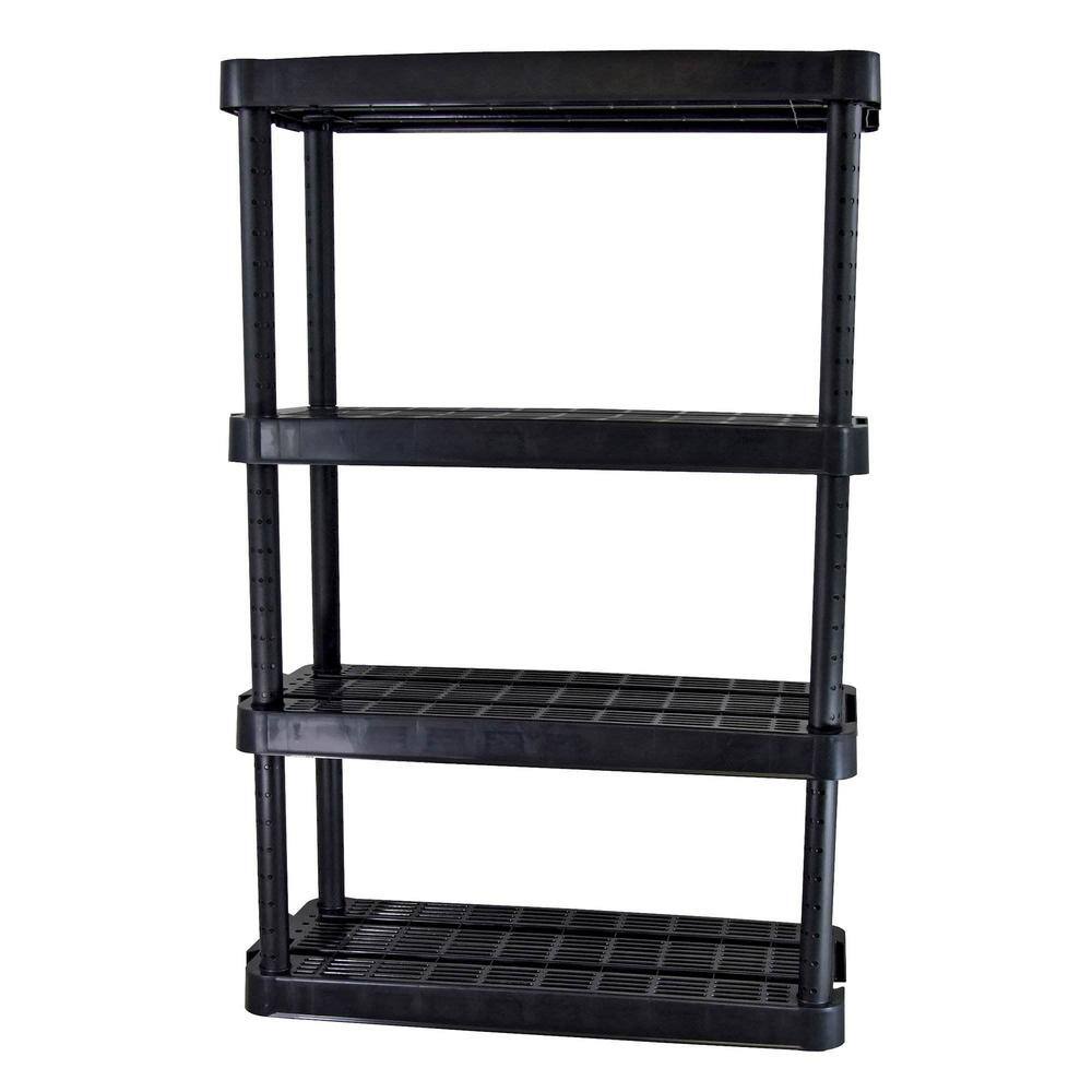 GRACIOUS LIVING 32 in. x 54.5 in. x 14 in. 4 Tier Wide Light Duty Plastic Freestanding Garage Storage Shelving Unit Black (4-Pack) 4 x GL91074MAXIT-1C