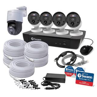 Swann 8-Channel 4K 2TB NVR Security Camera System with 4 Wired Bullet Cameras and 1 Wired PT Camera and FREE Analytics SONVK-8898041PT