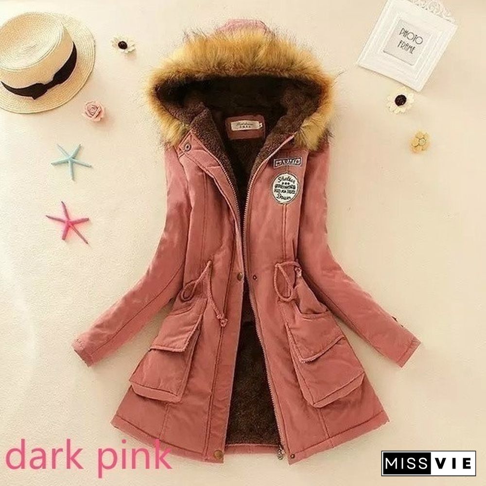 New Arrival Women‘s Fashion Warm Coats Women Jackets Warm Outwear Solid Fur Collar Thick Ladies Plus Size XS-5XL and 11 Colors