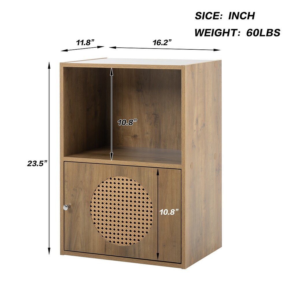 Khaki Handmade Rattan TV Side Storage Cabinet Floor Locker Nightstand   1   Door Starage