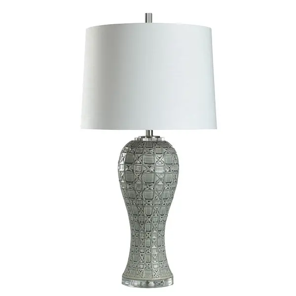 Grey Whisper Table Lamp - Geometric Overlay Design With Grey Glaze Finish