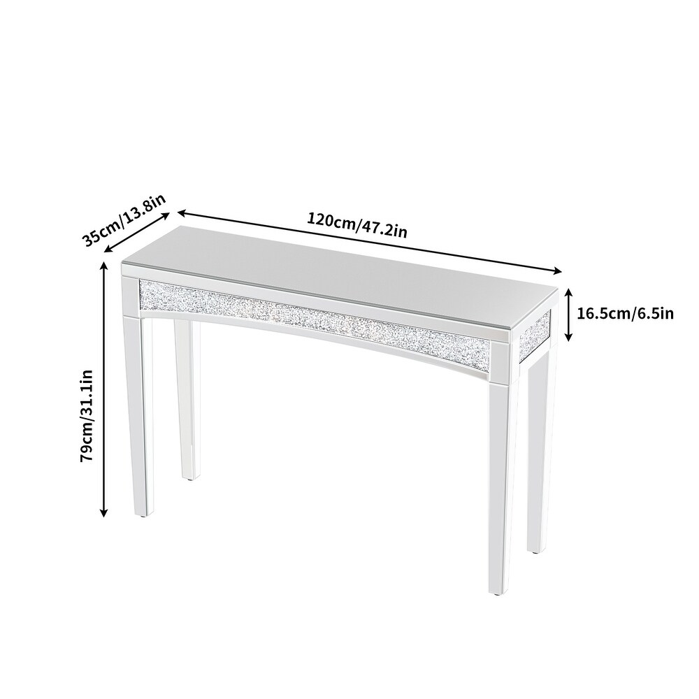 Crystal Console Table Mirrored Desk with Glass Diamond