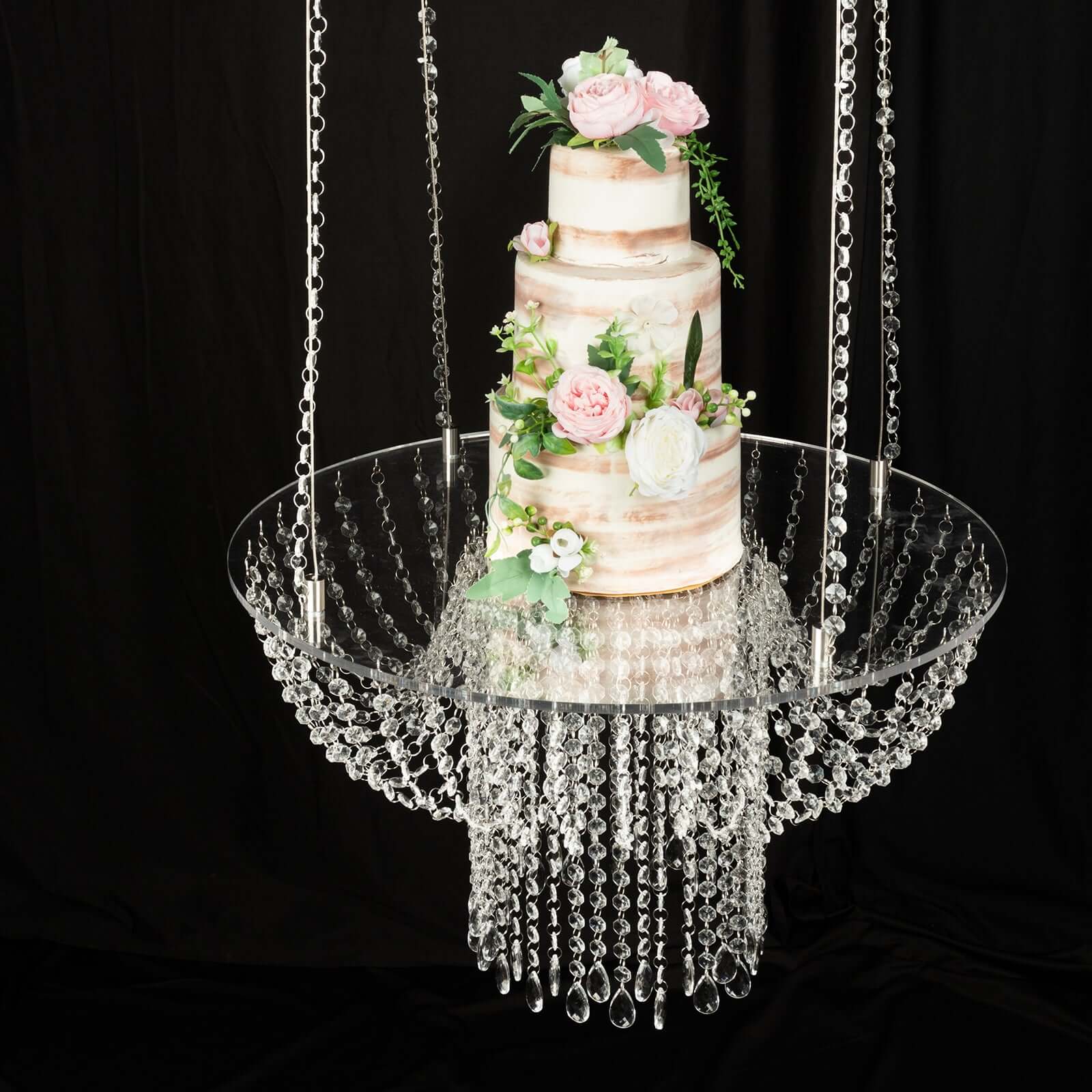 Acrylic Hanging Crystal Chandelier Cake Stand, Drape Suspended Wedding Cake Swing With 5ft Steel Wire String Bead Chains - 25