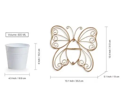 Balcony Outdoor Indoor butterfly shaped Iron wire Wall Metal Hanging Flower Pot Planter Holder