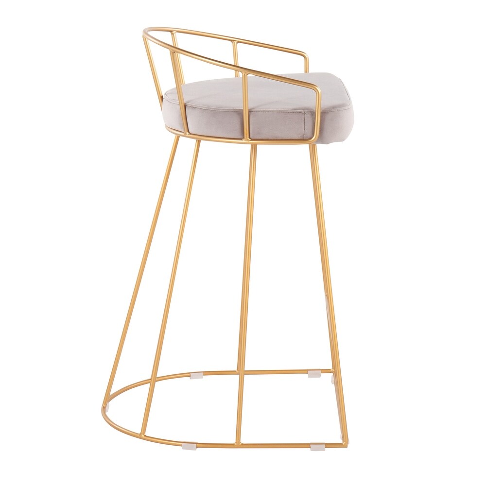 Canary Contemporary Counter Stool in Gold and Velvet (Set of 2)