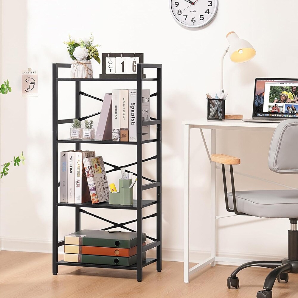 4 Tier Bookshelf   Small Book Shelf Industrial Bookcase Black