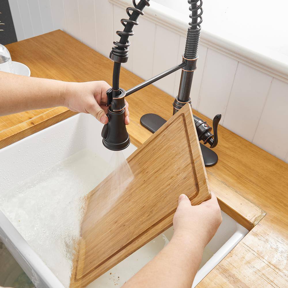 BWE Single-Handle Pull-Down Sprayer 3 Spray High Arc Kitchen Faucet With Deck Plate in Oil Rubbed Bronze A-94553-ORB