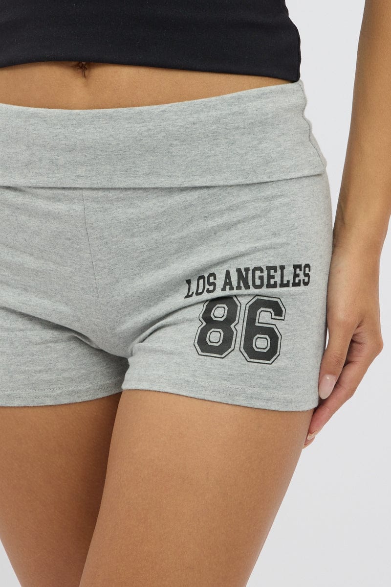 Grey Folded Waist Biker Shorts