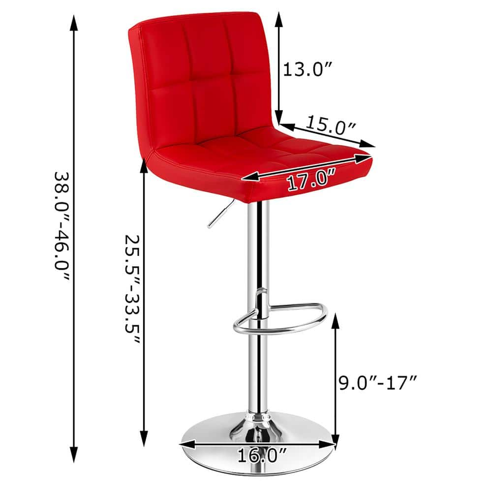 Costway (38 in-46 in) H. Adjustable Low Back Swivel Bar Stool Counter Height Bar Chair PU Leather in Red HW66492RE-1