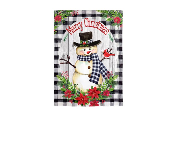 Evergreen Country Plaid Snowman Garden Flag  - 14T10057