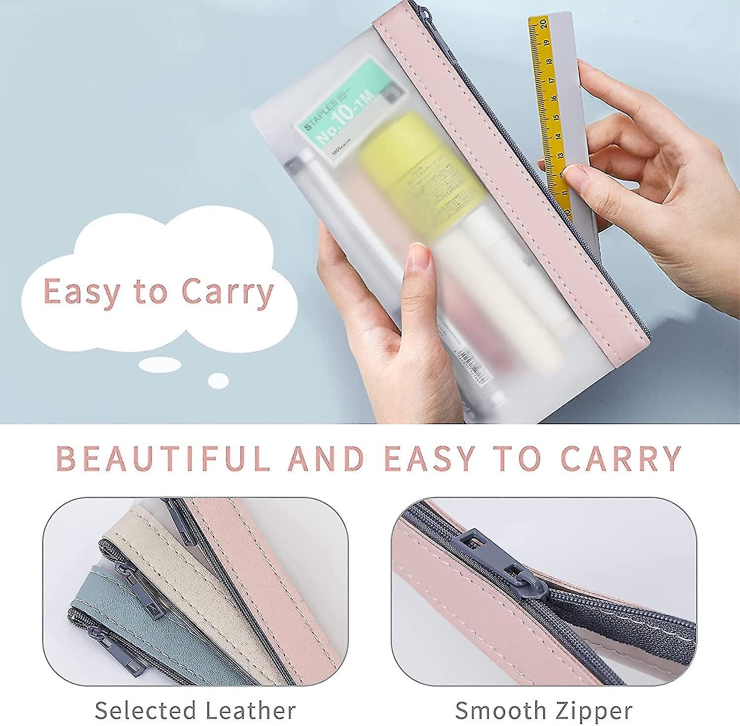 3 Pcs Pencil Case Set， Clear Pencil Pouches， Tpu Zipper Pen Case Bag， Pencil Storage Pouch， Makeup Bag For Women， Portable Office Stationery Pouch For