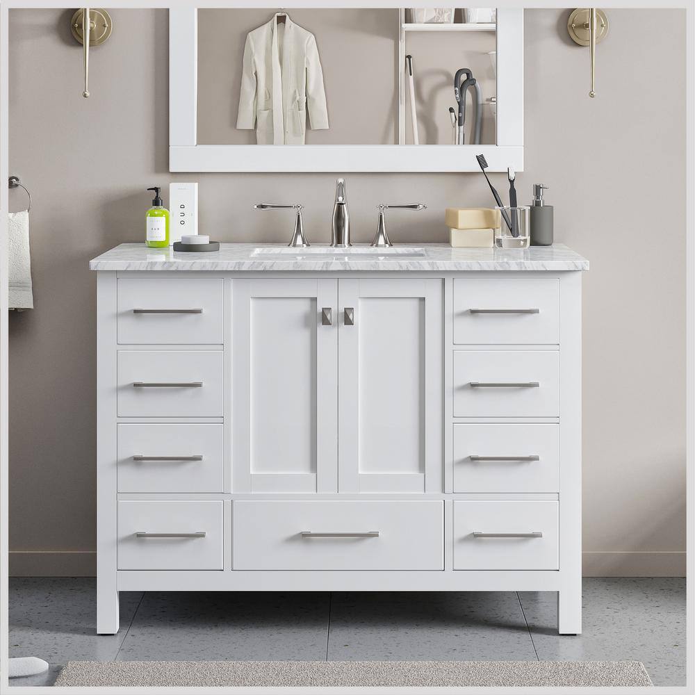 Eviva Aberdeen 42 in. W x 22 in. D x 34 in. H Bath Vanity in White with White Carrara Marble Top with White Sink EVVN412-42WH