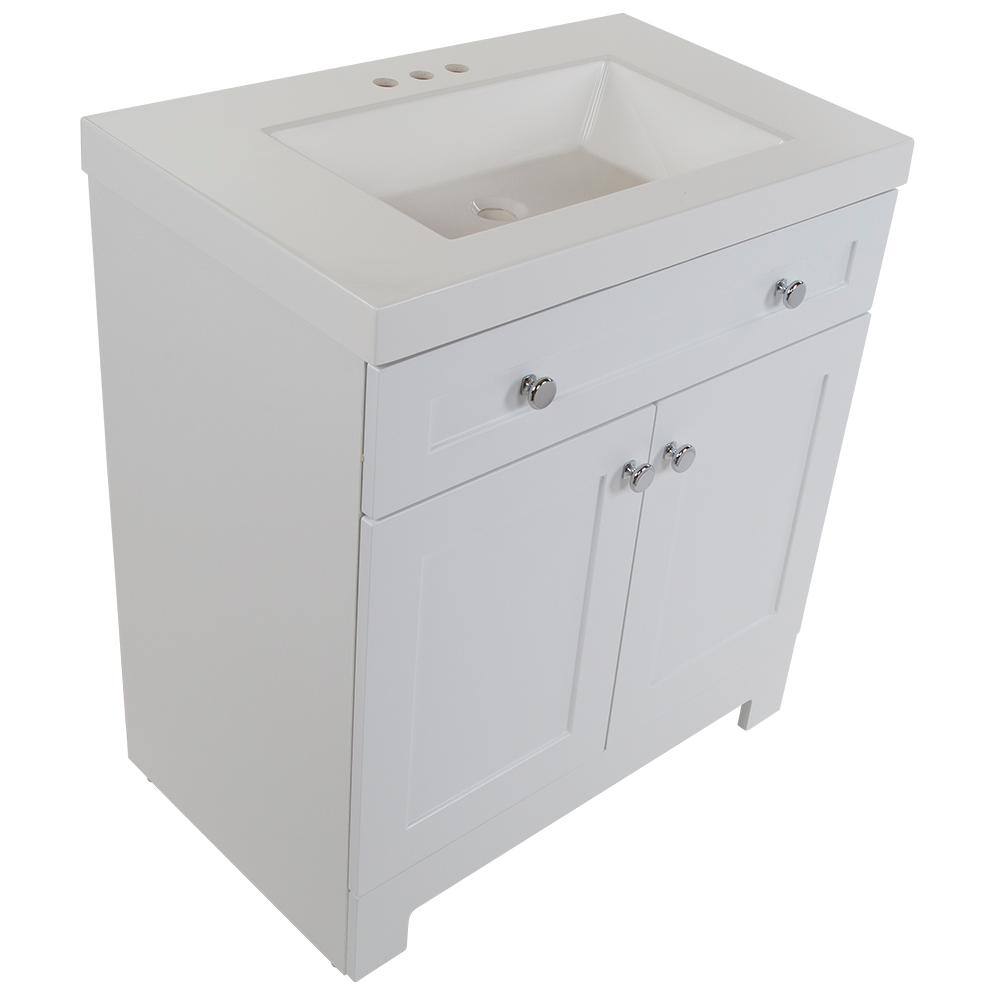 Glacier Bay Everdean 30.5 in. W x 18.8 in. D x 34.4 in. H Freestanding Bath Vanity in White with White Cultured Marble Top EV30P2-WH