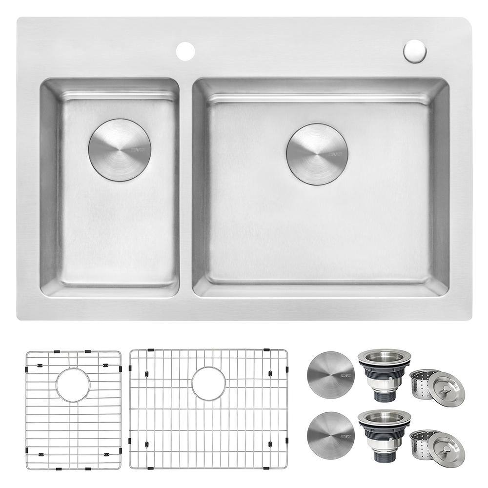 Ruvati 33 in. Double Bowl Drop-in 16-Gauge Stainless Steel Kitchen Sink 3070 RVM5176