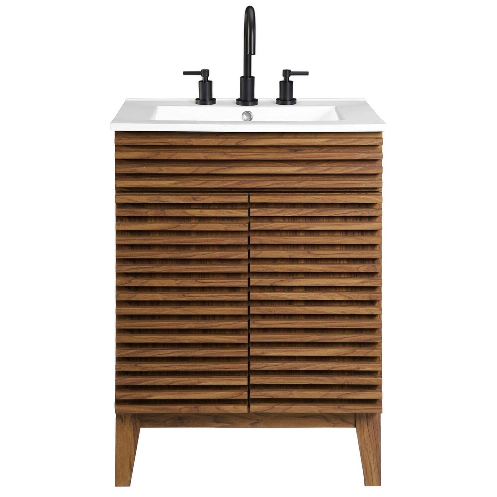 Modway Walnut Grain Vanity with Ceramic Basin